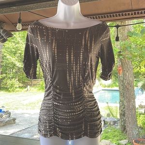 Anthropologie grey and white shirt.